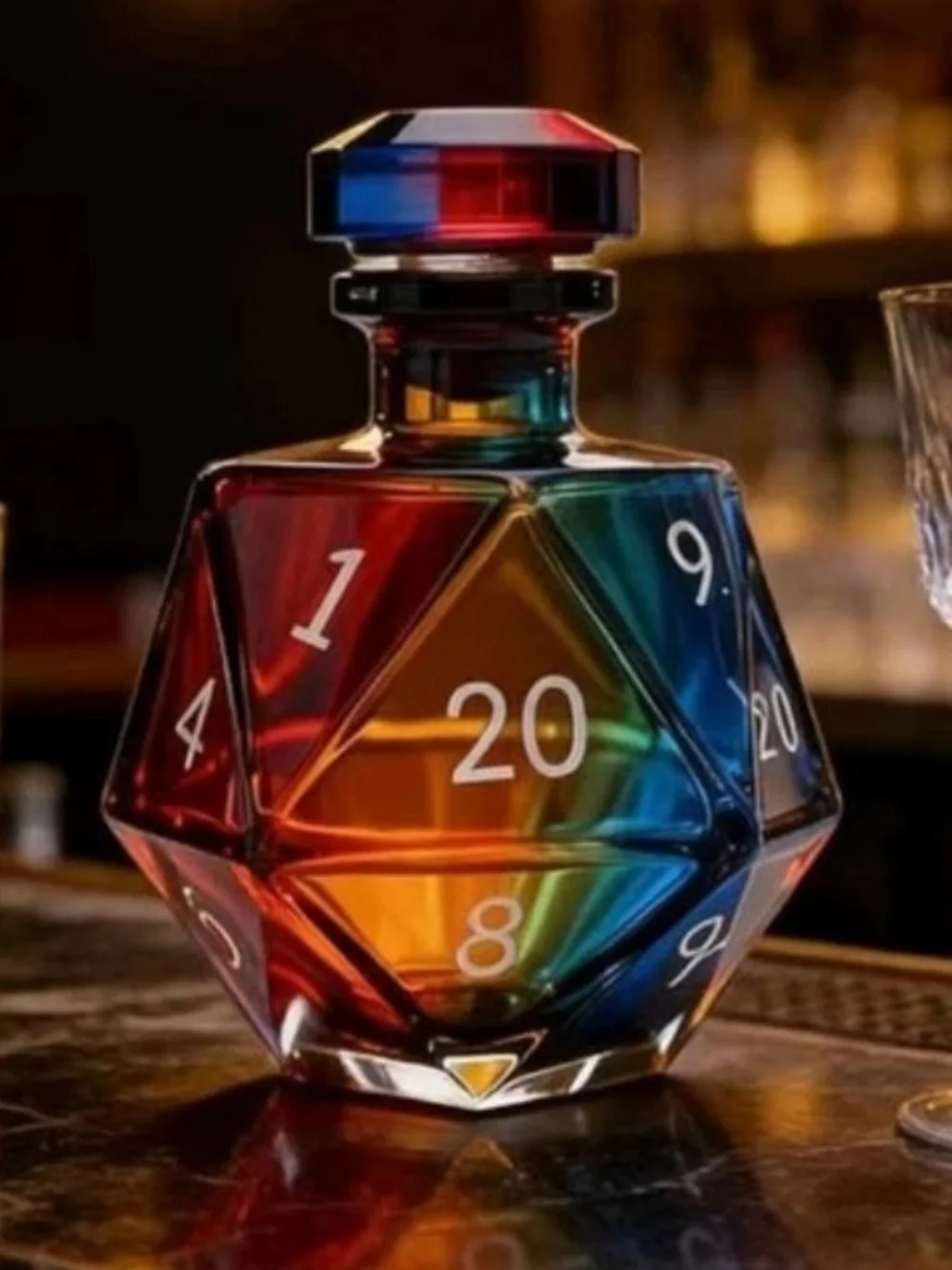 D&D 20 Sided Die Inspired Glass Decanter With Stopper